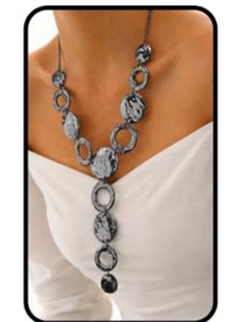 Chunky Black Statement Necklace Hammered Geometric Circle Bib Necklace for Women